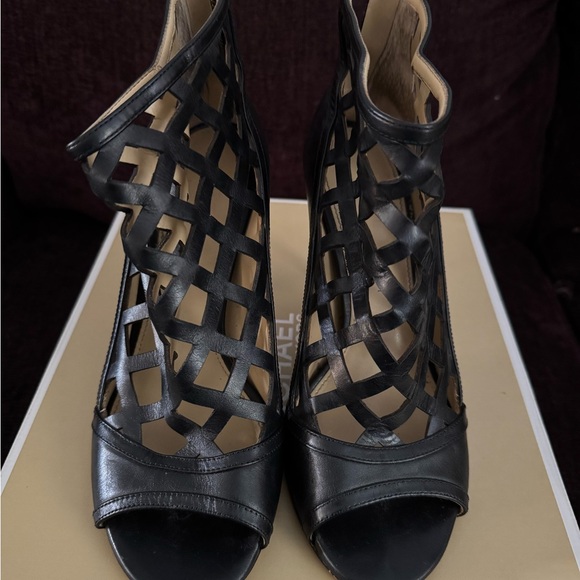 MICHAEL Michael Kors Shoes - MICHAEL Michael Kors Black Lattice Peep-Toe Stiletto Heels